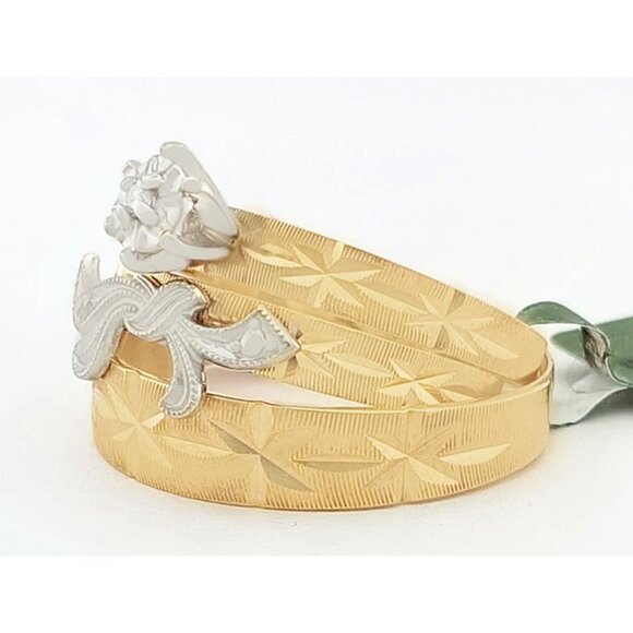 Genuine Diamond Trio-Wedding Set Rings 14k Gold - Picture 4 of 11